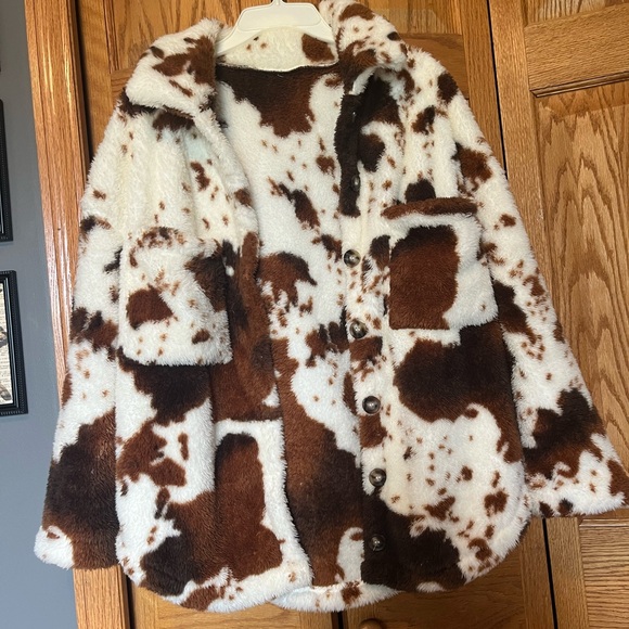 unbranded Jackets & Blazers - Brown and White Cowprint Faux Fur Coat